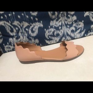 J Crew Nude Leather Scalloped Peep Toe Flats